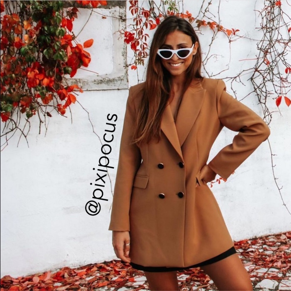 NWT Zara Double Breasted Frock Blazer Coat Camel - Picture 2 of 16